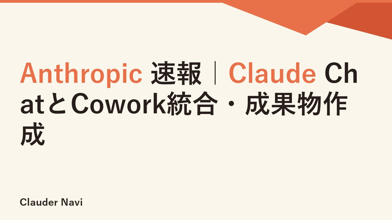 Anthropic 速報｜Claude ChatとCowork統合・成果物作成