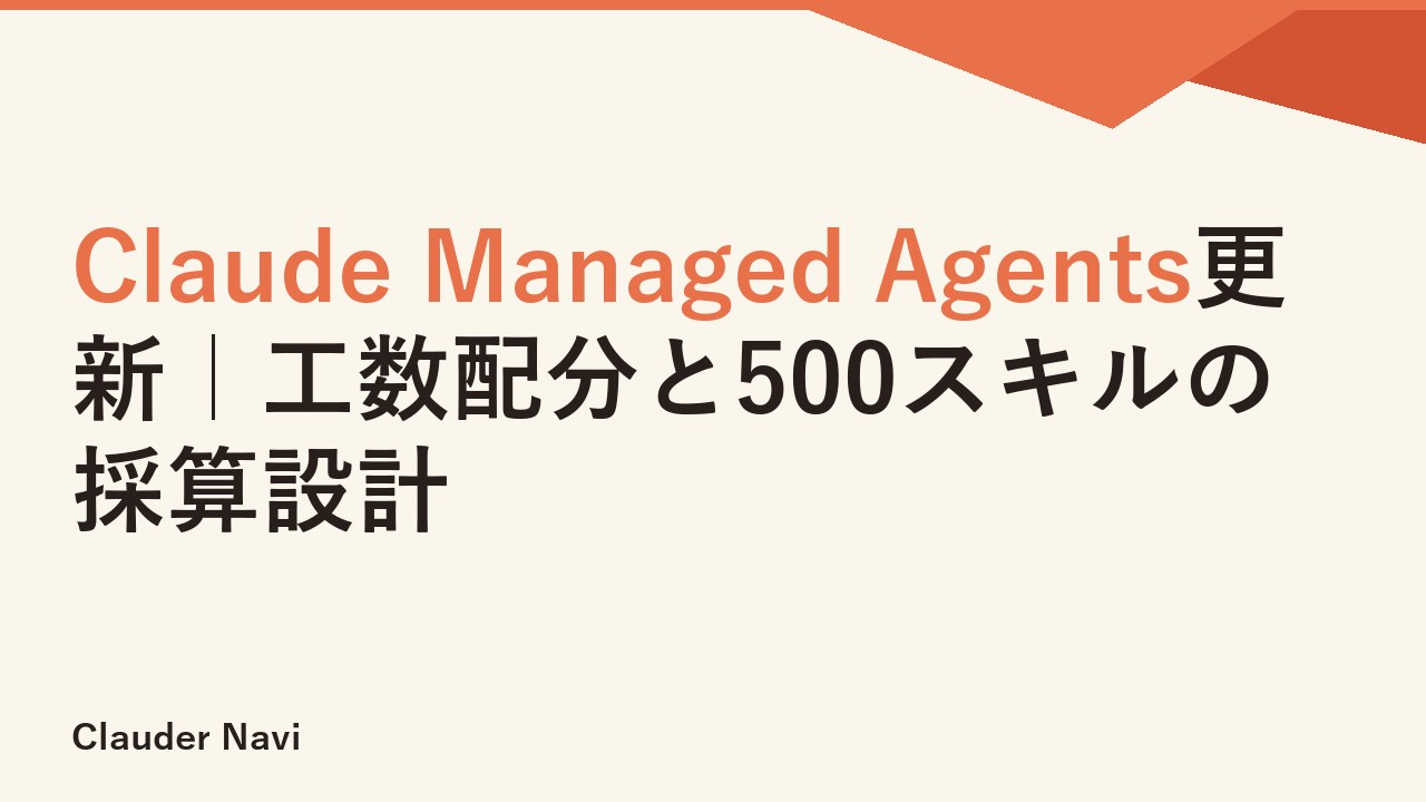 Claude Managed Agents更新｜工数配分と500スキルの採算設計
